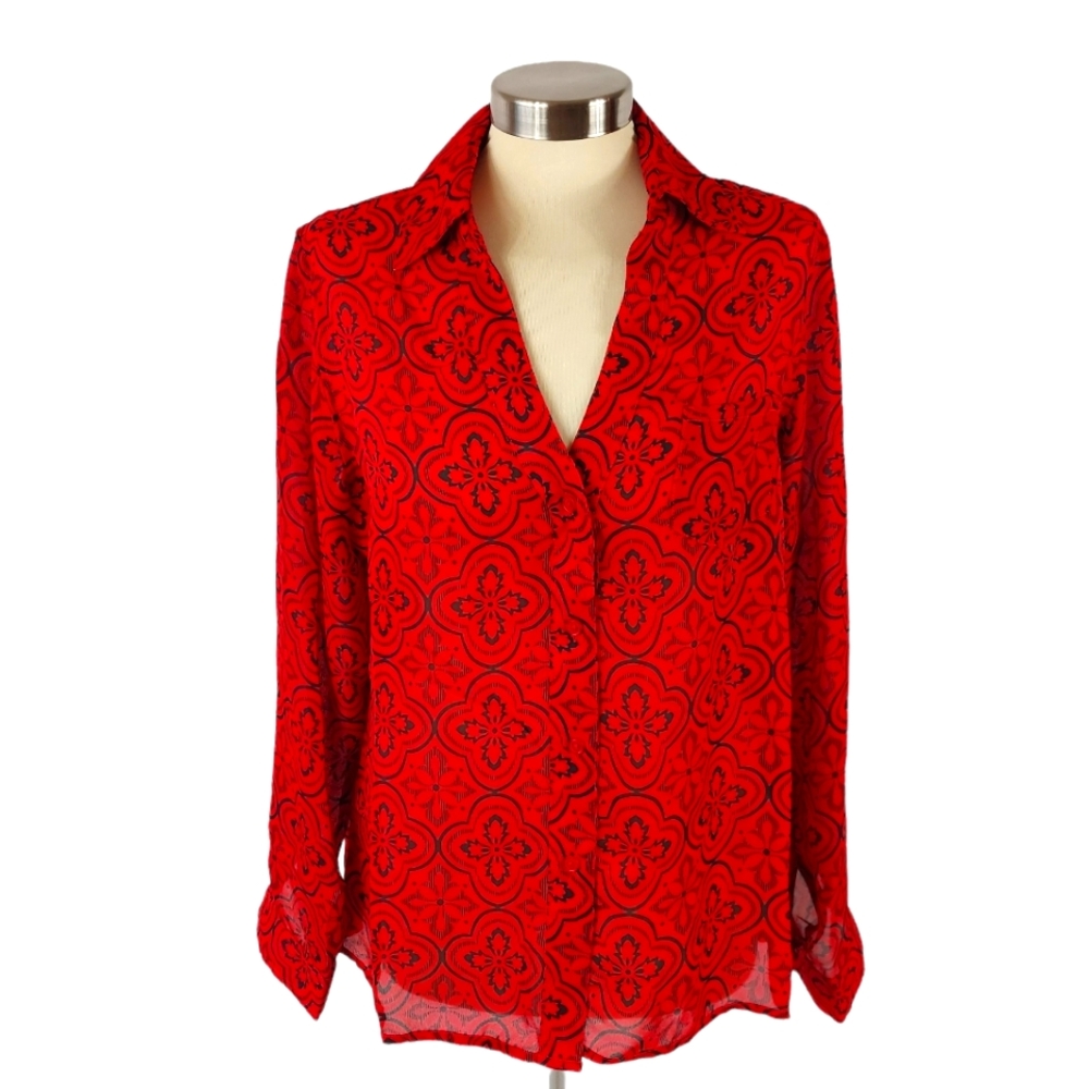 Larsen Gray Sheer Red & Black Blouse